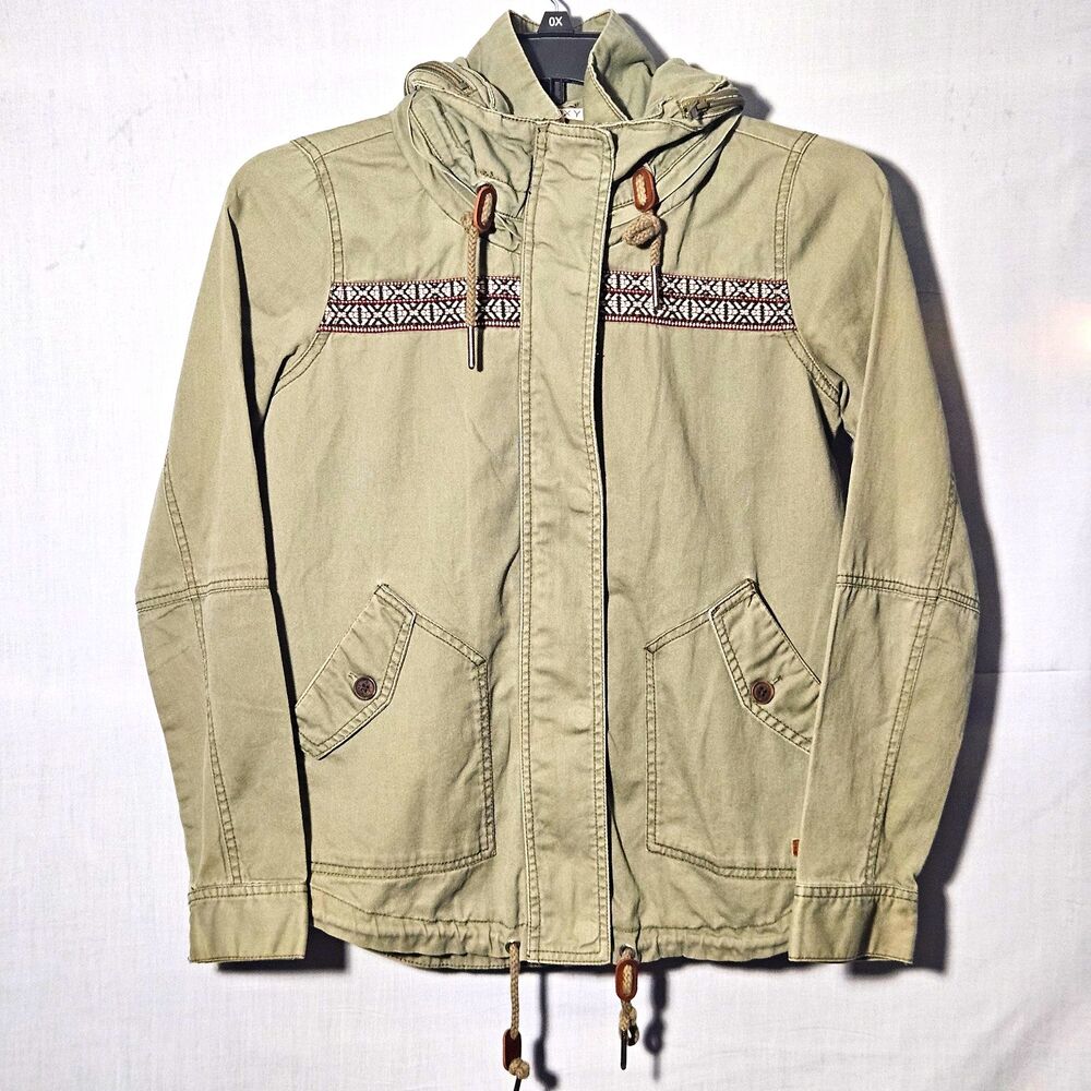 Y2K Roxy Jacket Utility Field Anorak Stowable Hooded Womens XS Canvas Green